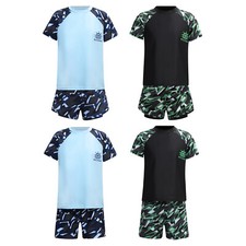 Kids Boy's Swimsuit Fashion Tops And Trunks Stylish T-Shirt With Shorts Set