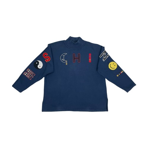 Moschino, Vintage Moschino Mock Neck Jumper Men's Small Navy Blue Made In Italy