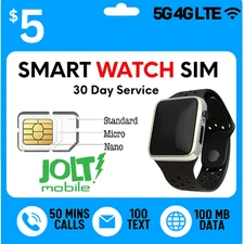 Jolt Mobile AT&T Network $5 Prepaid Smart Watch SIM Card for Smartwatches & GPS
