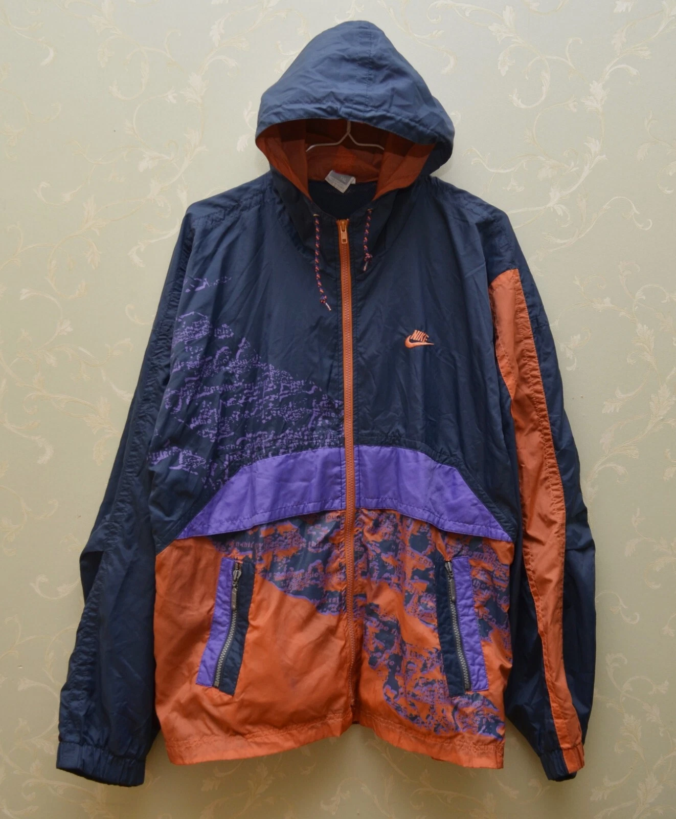 Nike Vintage Multicolor Full Zip Hooded Jacket 90s y2k size XXL P2P 25"