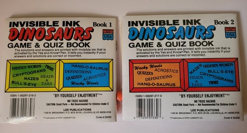 Yes & Know Dinosaurs 1 & 2 Invisible Ink Game Books 1990s NOS - Picture 2 of 4