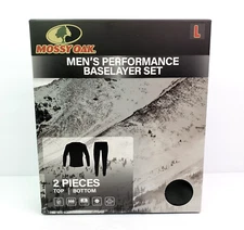 Mossy Oak Mens Size L Charcoal Gray Performance Baselayer Top Bottom Set 2 Piece