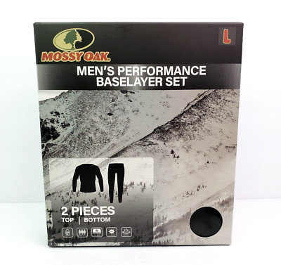 Mossy Oak Mens Size L Charcoal Gray Performance Baselayer Top Bottom Set 2 Piece