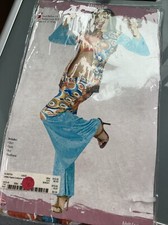 60's Hippie Costume 4Pc Turq/Or Bell Bottom Pants Crop Top Vest Headsash