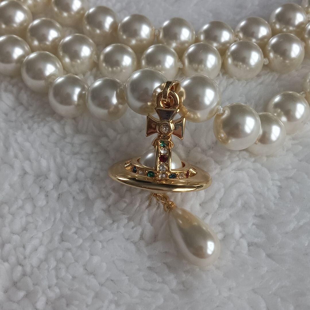 Vivienne Westwood Three Row Triple Layer Pearl Drop Gold