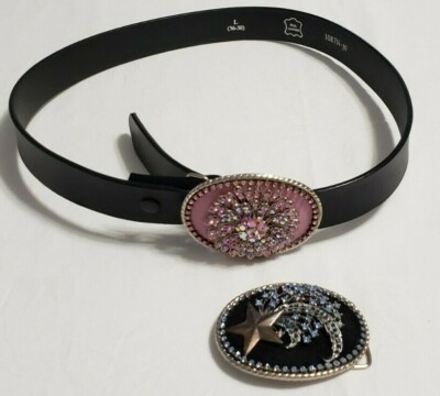 2 Buckle Rhinestone Belts Mealah Glitter-Rhinestone-Western-Cowboy Belt for Women  main image 4
