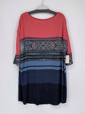 Free People Pink Blue Floral Stripe 3/4 Dolman Sleeve Dress Women’s Size Small