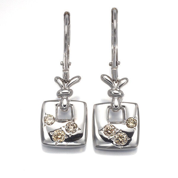Auth KASHIKEY Earrings Melange Diamond 0.30ct Hook 18K WG/14K 585 