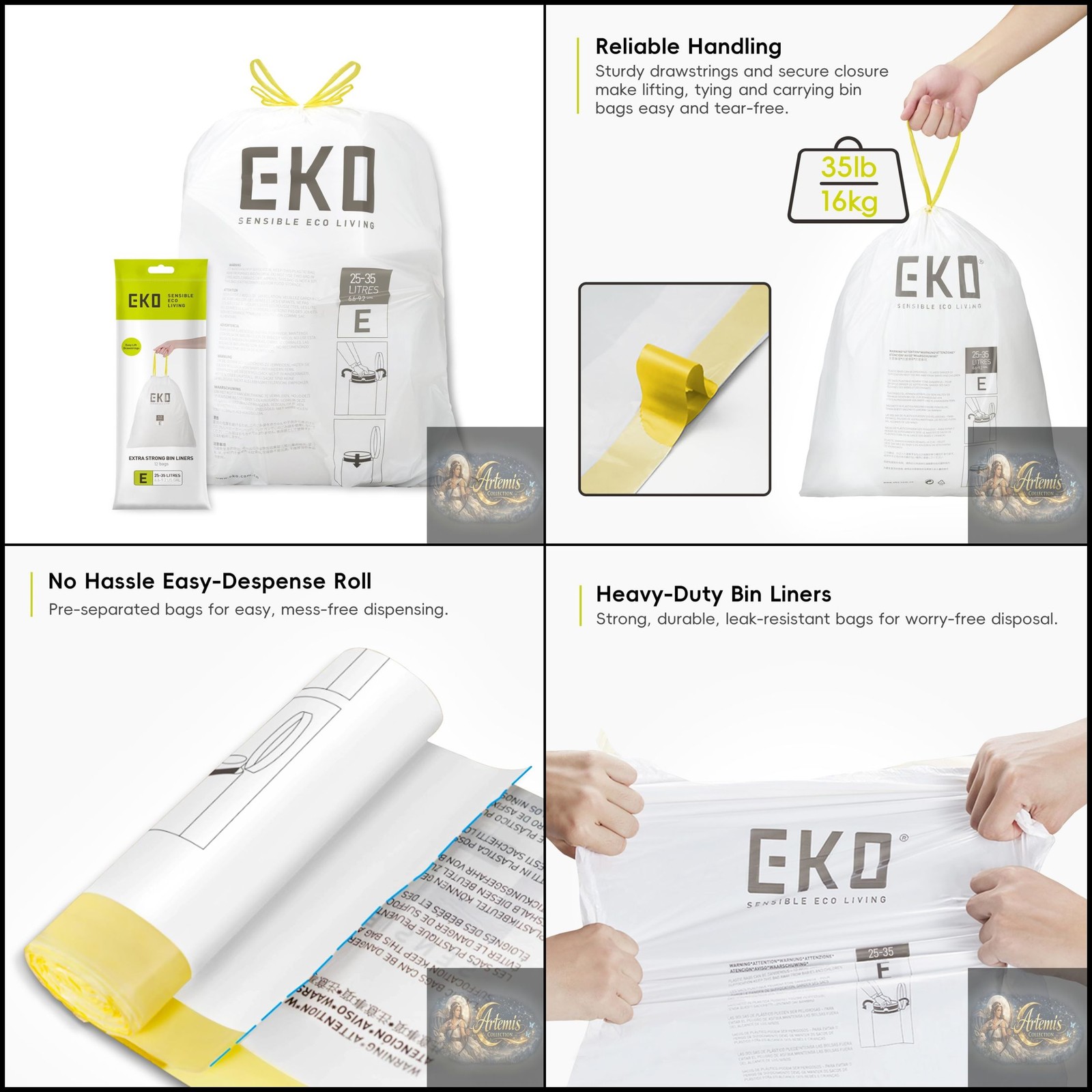 EKO 25-35 Litre Drawstring Bin Bags Heavy Duty Kitchen Bin Liners for Pedal Bin - Image 3