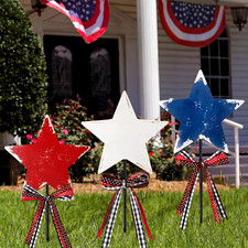 4Th of July Outdoor Decor Patriotic Star Metal Garden Stakes Welcome Yard Signs