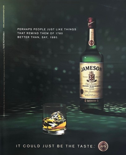 JAMESON IRISH WHISKEY Genuine Vintage Print Ad Whisky 10" x 12" Print Ad