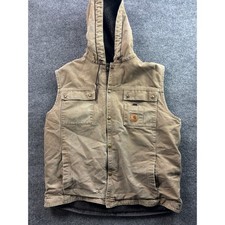 Carhartt Sandstone Sherpa Lined Vest Mens XL Brown Sandstone Duck Canvas Hooded