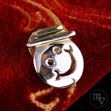 Lachender Smiley Originelle 925 Silber Anstecknadel Pin teilw Vergoldet -L.2,0cm