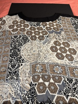 Susan Graver Women s 2X Printed Top Black Beige Gray Geometric Patchwork Shirt