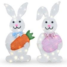 Outdoor Easter Bunny Yard Decorations, Lighted Metal Bunny Decor Set of 2, 30...