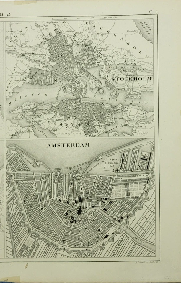 1851 antiguos mapas de la ciudad de J. G. Heck Copenhague, Estocolmo, Anwerpen, Ámsterdam Foto 3 de 4