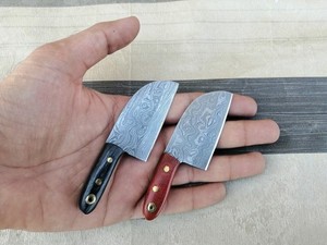 Custom Made Hand Forged Damascus Steel Miniature Cleaver pair I Neck Knife I