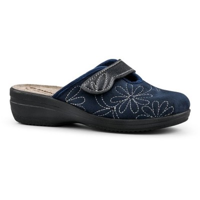 Inblu Damen Stoff Hausschuhe mit Riemchen und Keilabsatz - 004 (Blue/Multi)