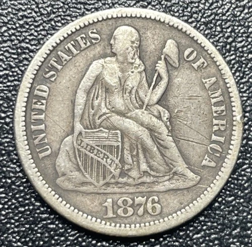 1876-CC Seated Liberty Silver Dime 10c VF Details Very Fine Carson City