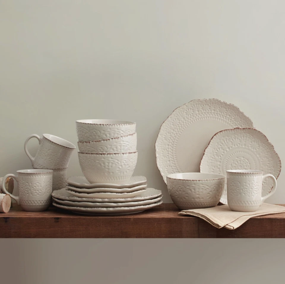 Juego de vajilla de gres Chateau Cream 16 piezas, servicio para 4, blanco roto nuevo con etiquetas Foto 4 de 4