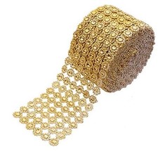 Crafts Faux Diamond Bling Wrap 4" x 10 Yards 6 Rows Flower Pattern Faux Gold