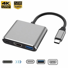 3 in 1 USB C Hub HDMI 4K USB 3.0 Type C Charging Adapter for MacBook