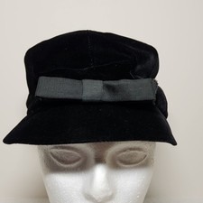 Vintage Union Made Women's Hat Black Velour With A Ribbon Front Pillbox Style