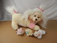Vintage 1991 PUPPY SURPRISE Plush MOM Dog Cream Tan White 3 Puppies