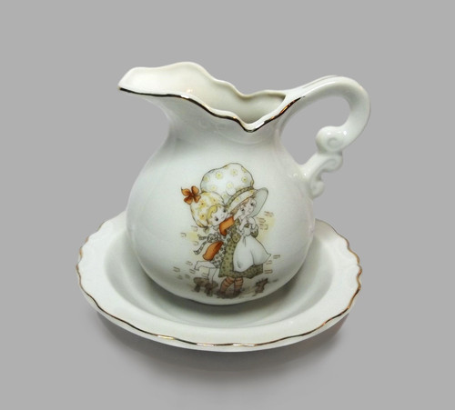VINTAGE 1970's HOLLY HOBBIE Creamer Pitcher & Bowl Basin 4" CHINA CHILDRENS SET