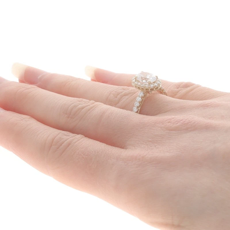 Anillo de compromiso Verragio semi-montaje halo oro amarillo 14k .60ctw para ovalado ~8x6 mm Foto 4 de 4