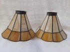 Pair Vintage Stained Glass Lamp Shades Mission Tiffany-Style Diffusers 7" MCM