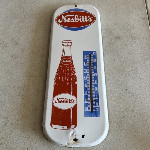 Vintage Nesbitt’s Soda Tin-Wall Thermometer Sign 16"x6"