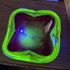 Vintage Uranium Glass Murano Art Style Ashtray Trinket Dish Heavy Red UV