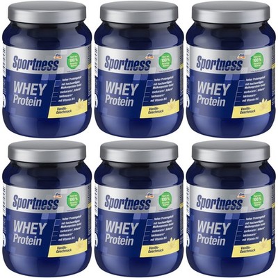 6 x 450 g | Sportness Whey Proteinpulver Vanille Geschmack hoher Proteingehalt
