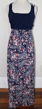 Dress Maxi  Blue Paisley Bottom - Navy Blue Stretchy Top - Women's Size Small