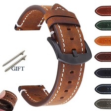 Brushed Genuine Leather Quick Release Watch Band Strap 20mm 22mm Men Pin Buckle