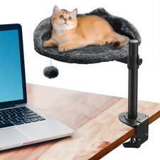 Cat Desk Bed with Adjustable Steel Frame - Faux Fur Fabric Elevated Bed for I...