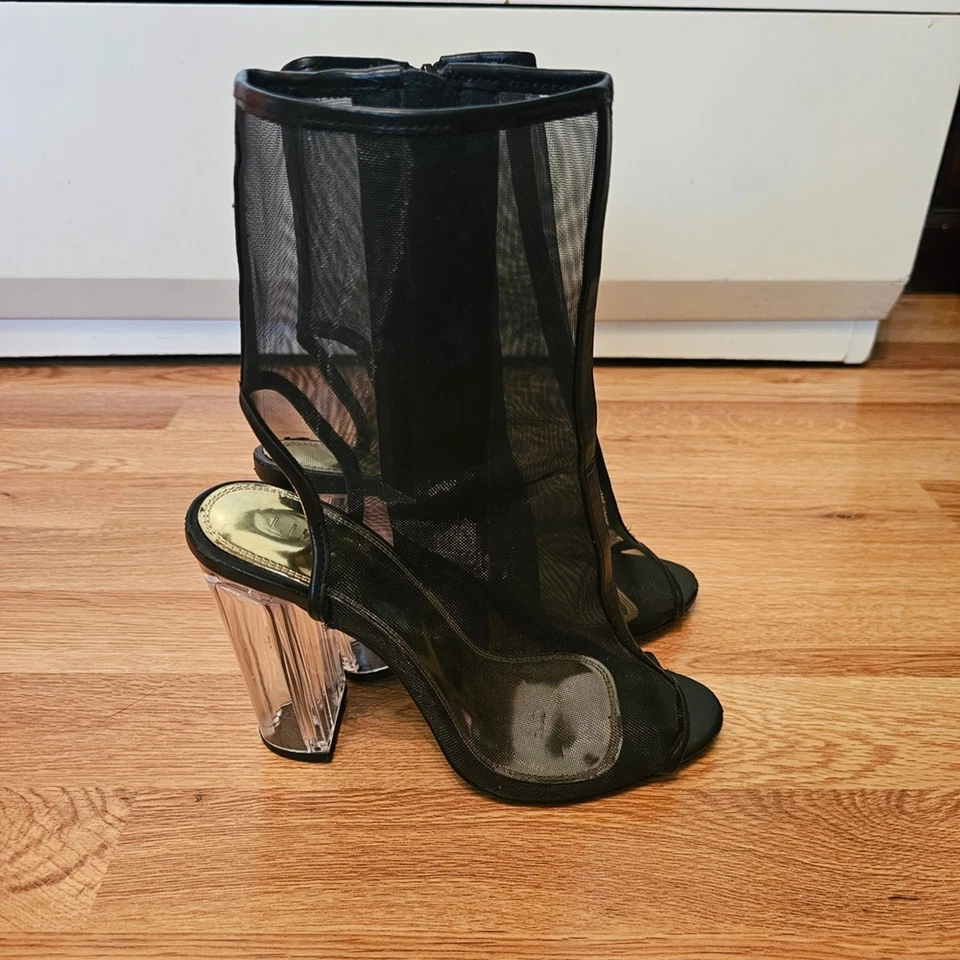 Botines Liliana Negros Malla Peep-Toe con Tacón Transparente 4" Talla 7 Foto 2 de 4