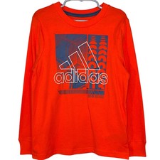 NWT Adidas Boys Orange Graphic Logo Cotton Long Sleeve Tee T-Shirt Size 5