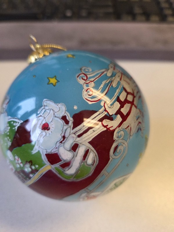 Pier 1 Li Bien Christmas Ornament Painted Glass Santa Sleigh Reindeer 2009