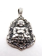 925 Sterling Silver Buddha Pendant, Unisex Ornate Pendant, Solid Silver