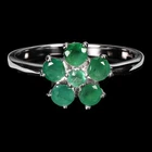 925 Sterling Silver Ring Round Emerald 3.5mm Flower Natural Gemstone Jewelry 8.5