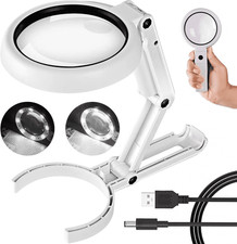 5X 11X Magnifying Glass Magnifier With Light 8 LED Foldable Stand Table Reading