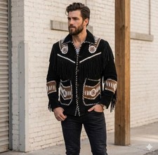 Men Western Liberty Engle Cowboy Style Suede Leather Coat Men Leather Jacket