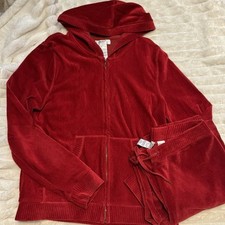 JONES NEW YORK SPORT 2 Pc. Velour Track Suit, Jacket/Pants, Red Size S/ M EUC