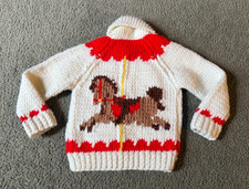 VTG Handmade Knit Circus Carousel Cowichan Zip Up Sweater - Youth Kid's Small