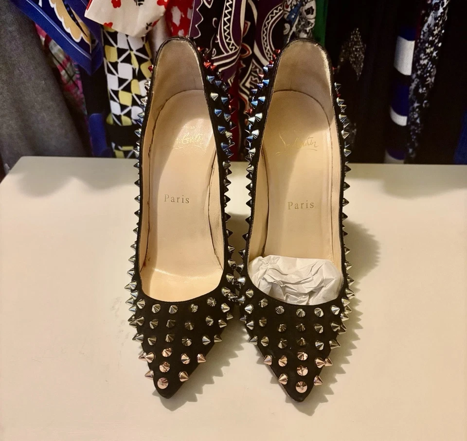 EU36 Christian Louboutin Tacón Degradado Negro Rojo Puntera Punta Suela Roja Tacones Altos Foto 2 de 4
