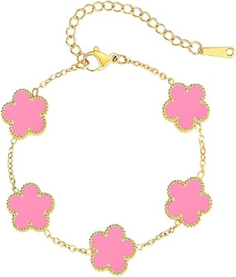 18K Gold-Plated Four Leaf Clover Bracelet for Women,Adjustable style01-Pink 