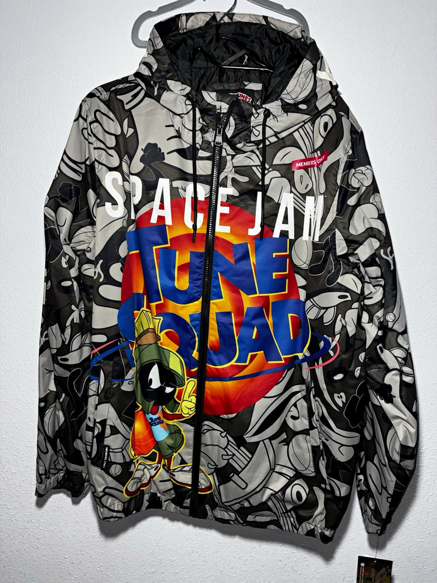 Members Only Men’s L Black Space Jam Windbreaker Hooded Zip MW070204