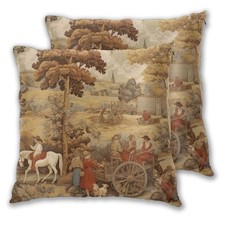 Vintage French Toile Country Throw Pillow Covers 18 X 18 Inch Set of 2 Pillow...